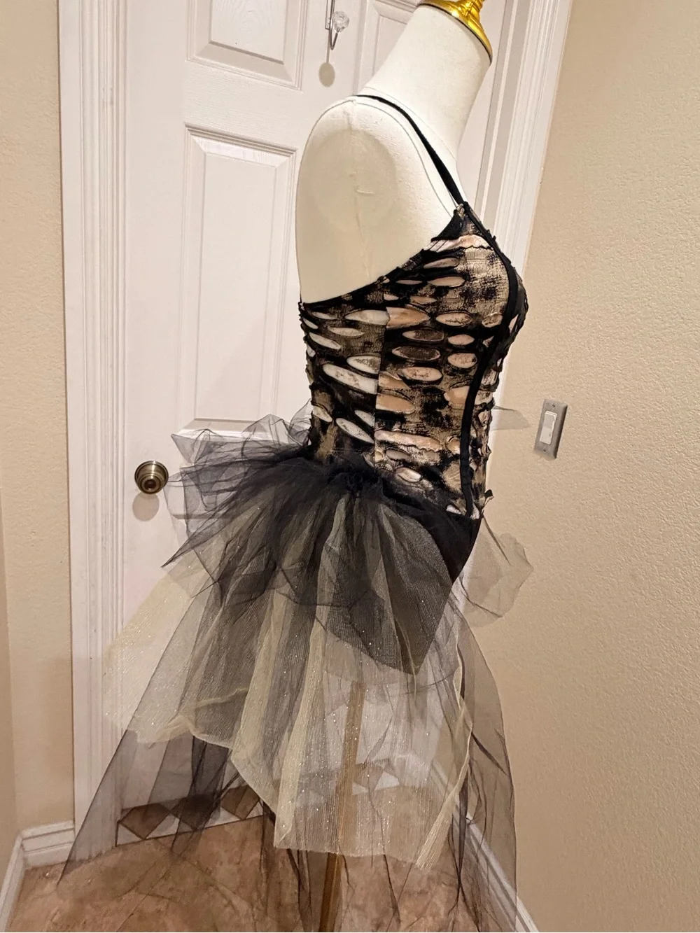 Black Tulle Crisscross Back Chemise with Layered Tulle Skirt